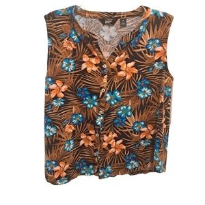 Lands' End Button Down Tropical Print Tank Top - Size M (8-10)